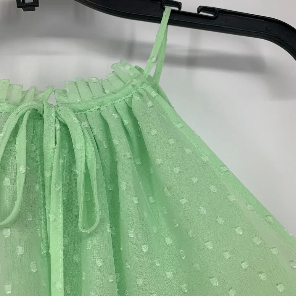 New York & Company Top Green Swiss Dot Sleeveless Halter Tank NWT - Picture 10 of 11